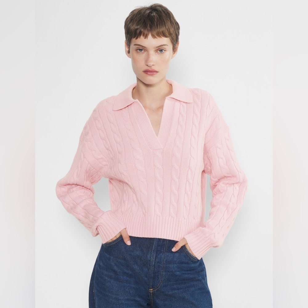 Sunday Best (Aritzia) ‘Lottie’ Cropped Polo Sweater in Cupid Pink